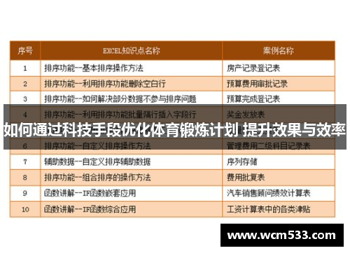 如何通过科技手段优化体育锻炼计划 提升效果与效率